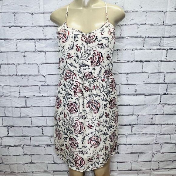 Madewell Multicolor Drawstring Flowy Waist Tie Floral Silk Ruched Dress Size 2 - Picture 1 of 9